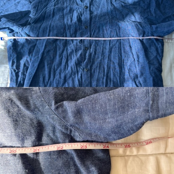 Luxury Linen Short Sleeve Button Front Men's Shirt XL Medieval Blue - Picture 3 of 8